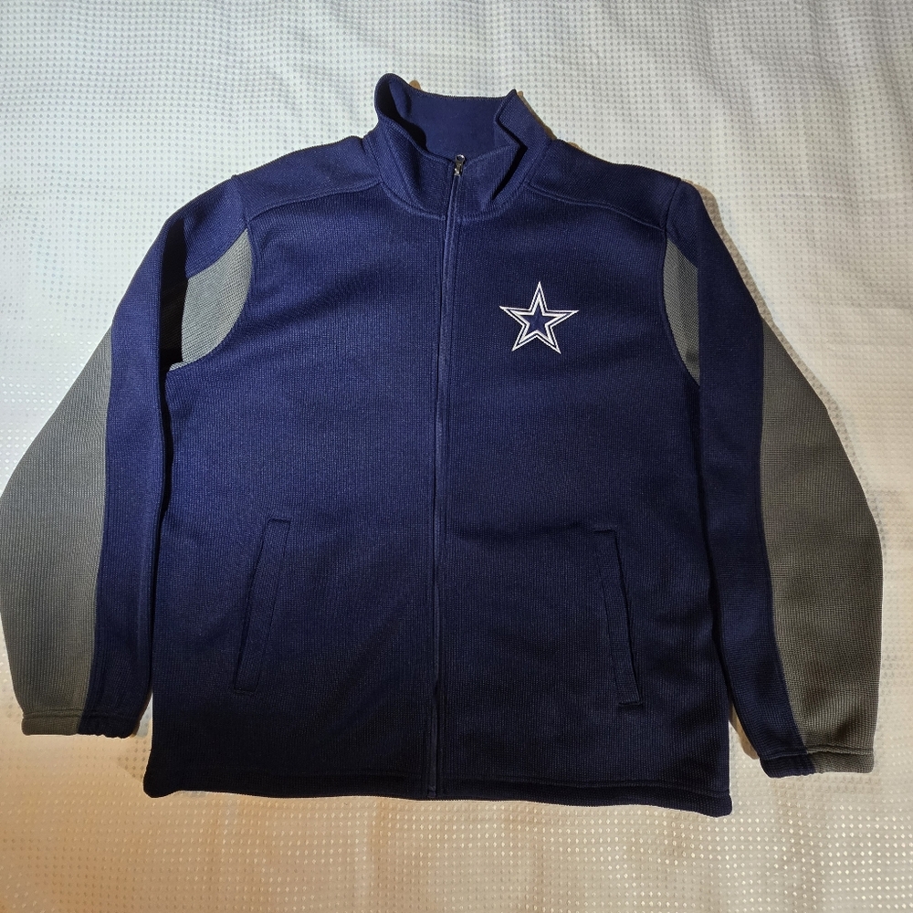 Dallas Cowboys Jacket Mens 2XL Blue Ribbed Full Zipper NFL Star PREOWNED